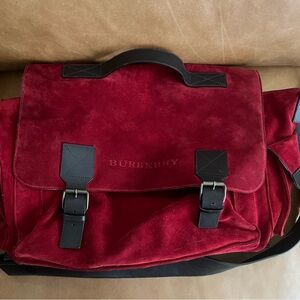 Burberry Red Duffle Bag with Luxurious Suede Finish